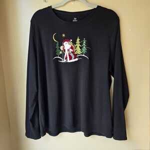 Christmas Embroidered Crewneck Sweatshirt Size XXL 2X Black Santa Holiday Sequin